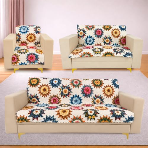 Image of Homerz Premium Printed Quilted Velvet Sofa Slip Cover Protector, Sofa Mat, Exact Size, Antislip Cover (Morocco, 6 (3+2+1) Seater, Full)