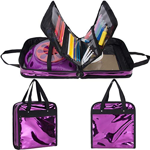 KISLANE Spin Art Storage Bag for Kids, Spin Paint Art Kits Storage with Multiple Pockets, Kids Spin Art Supplies Accessories (Glossy Purple)