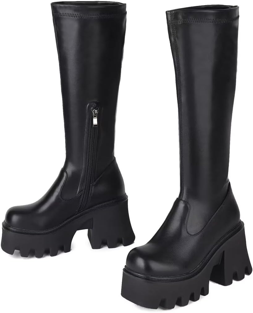 Shein Durango Primera Compra Shein Mid Calf Platform Boots For Women Chunky  Heel Round Toe High