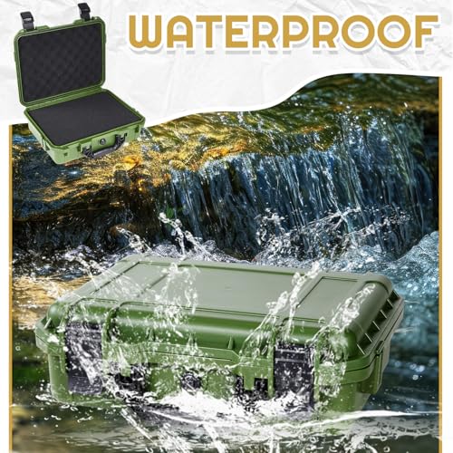Image of Relaxweex 1 Pcs Waterproof Hard Case with DIY Customizable Foam Insert Portable Protective Case with Knife for Camera Drones Equipments Tools Test Instruments(Green,11.3 x 8.7 x 4.2 Inch)
