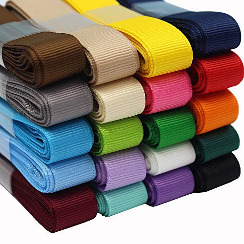 5/8 Inches Grosgrain Ribbons Fabric Ribbons, 20 Colors2 Yards Each Total 40 Yards , Boutique Ribbons for Gifts Wrapping, DIY Bow Hair Accessories