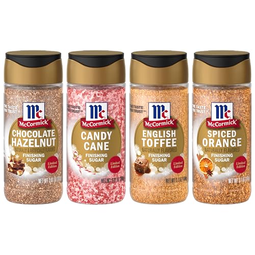 McCormick Finishing Sugar Variety Pack, Limited Edition, Includes Seasonal Winter Flavors Like Chocolate Hazelnut, Candy Cane, English Toffee, and Spiced Orange, For Baking & Beverages, 14.82 oz