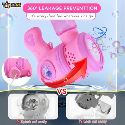 Image of Toyshine 12 Holes Powerful Automatic Battery Operated Bubble Gun Machine with 2 Refil Bottles Bubble Blaster for Adults Kids Birthday Return Gift - Pink
