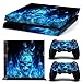 Mcbazel Anti-Scratch Decal Vinyl Aufkleber Skin Cover Vollhaut Aufkleber Faceplates für PS4 Konsole und Controller -Blauer Flammen Schädel