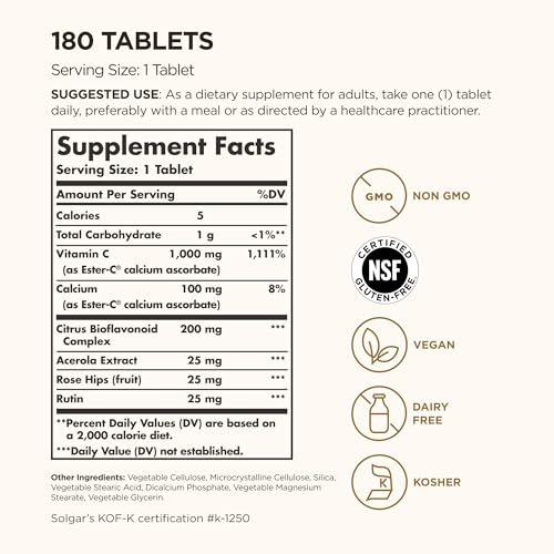 Solgar Ester-C Plus 1000 mg Vitamin C (Ascorbate Ester), 180 Capsules - image 2