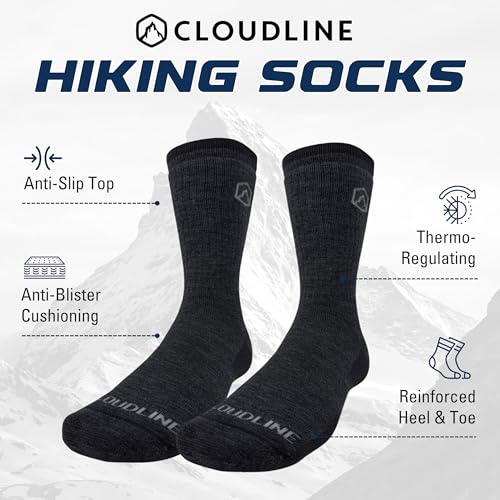 CloudLine - Merino Wool Hiking Socks for Men & Women - Light Cushioned, Merino Wool, Seamless, Moisture Wicking & Breathable2