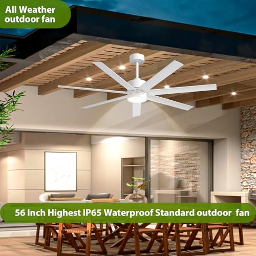Outdoor Ceiling Fan for Patio with Lights IP65 Waterproof, 56 Inch Large Airflow All Weather outdoor Fan, White Ceiling Fans for Gazebo Terraces, Porch, Pergola, Commercial Exterior with UV Coating - Image 4