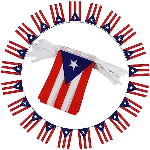 Image of Puerto Rico String Flag Pennant Banner - 38 Flags, 42 Feet Small Mini Puerto Rican Flags Bunting Banner for Country Decoration, School, Party, Sports Events