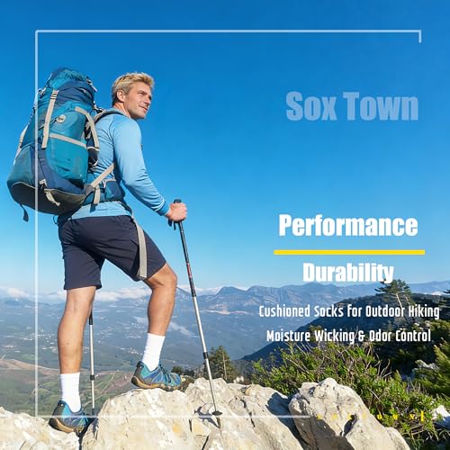 Image of SOX TOWN Cushioned Crew Training Athletic Socks for Unisex Men Women Sports | Combed Cotton, Moisture Wicking, Odor Control, Arch Support, Breathable, Comfortable, Durable, Cooling, Size M /L /XL 3 /6 Pack