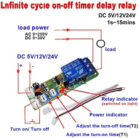 DC 5V 12V 24V Infinite Cycle Delay Timing Timer Relay ON OFF Switch Loop Module (DC 24V (1s~15min))