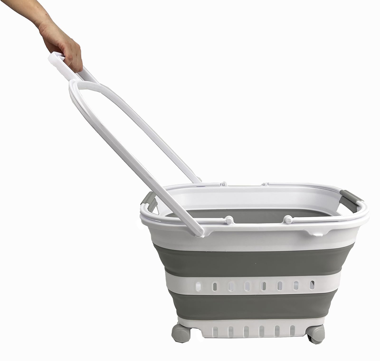 SAMMART 35L 9 24 Gallons Collapsible Plastic Laundry Basket with Handle and Wheels - Foldable Pop Up Storage