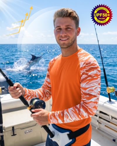 Image of FISHEAL Mens Long Sleeve Fishing Camo Shirts, UPF 50+ Sun Swim Rash Guard