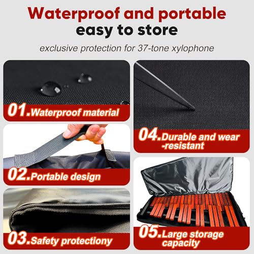 Image of 37-Note Xylophone Wooden Xylophone Professional Marimba Glockenspiel with Adjustable Stand - Premium Musical Instrument Includes 4 Mallets, Hand Bell & Bag