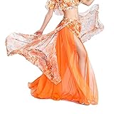 ROYAL SMEELA Belly Dance Costume for Women Chiffon Belly Dancing Skirt Bellydance Skirts Two Side Slit Belly Dancing Outfit Orange