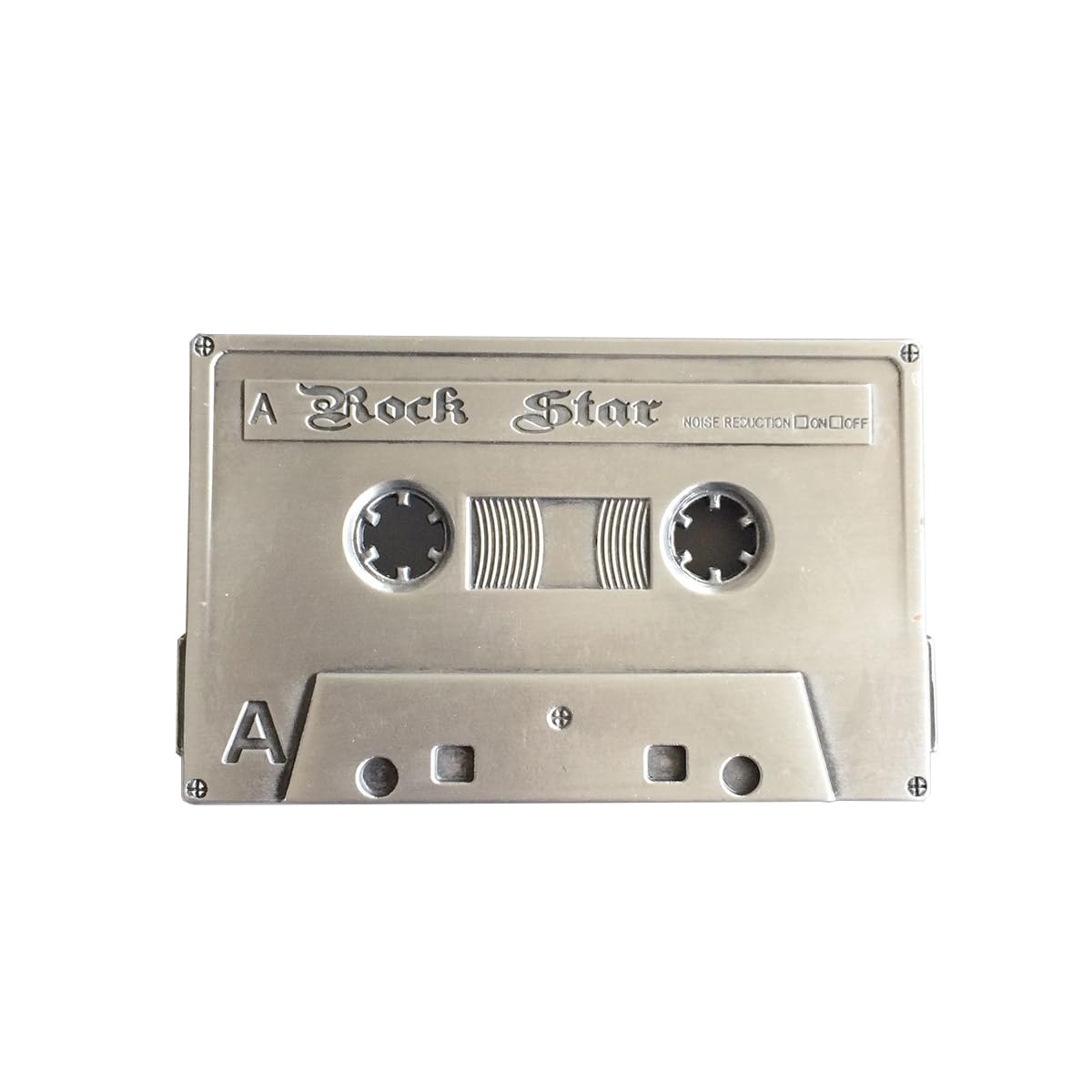 Jean's Friend Antique Silver Antique Brushed Silver Rock Cassette Tape Music Rectangle Belt Buckle