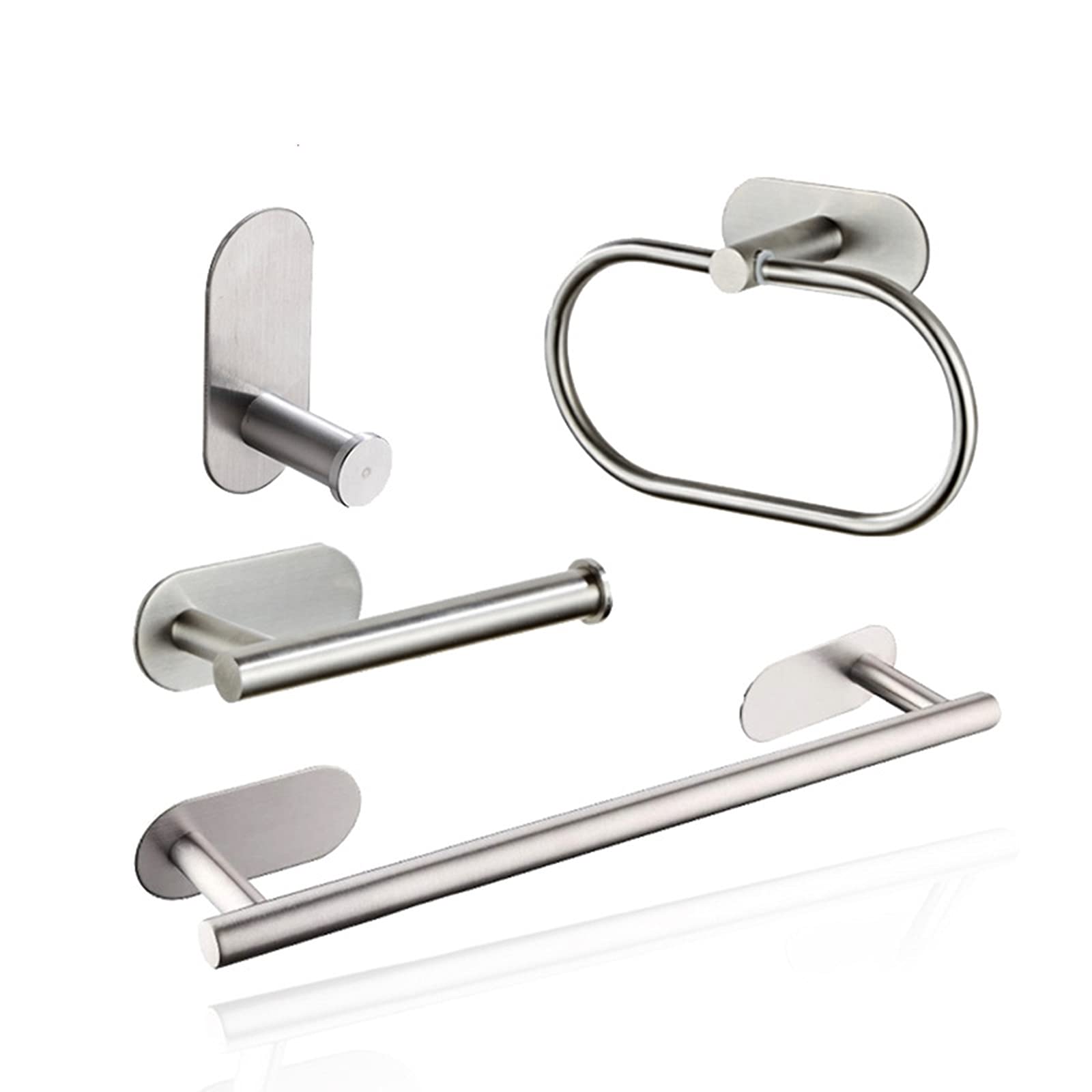 Juego de Accesorios de baño Plateado de Acero Inoxidable Toallero Soporte para Papel higiénico Gancho para Barra de Toalla Accesorios de baño No perforar