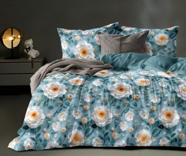 Image of 1 Reversible Comforter Super King Size 108 x 108 Both Side Same Print 1 Bedsheet King Size 108 * 108 inches and 2 Pillow Cover 4 Pieces Bedding Set | AC Quilt | AC Dohar-Multicolor