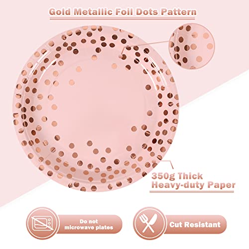 Cenlbj Pink And Rose Gold Paper Plates- 100 Pack- 50 X 9 Dinner Plates & 50 X 6.5 Napkins, Pink Paper Plates And Pink Napkins Party Supplies For Baby Showers, Birthdays And All Occasions #TOP2