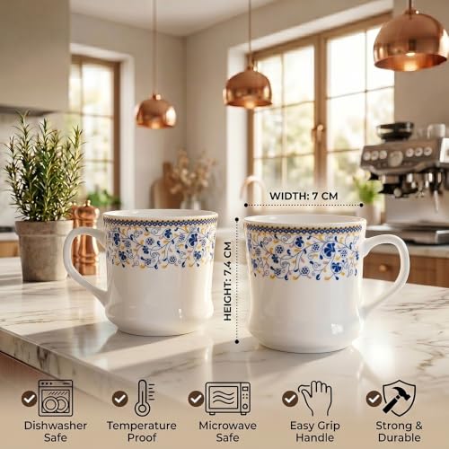 Image of U.P.C. Cup Set of 6 for Tea, Ceramic Tea Cups Set of 6, Microwave Safe Cup, Dishwasher Safe Cups, Bone-Ash Free Coffee Cups Set-150ml.
