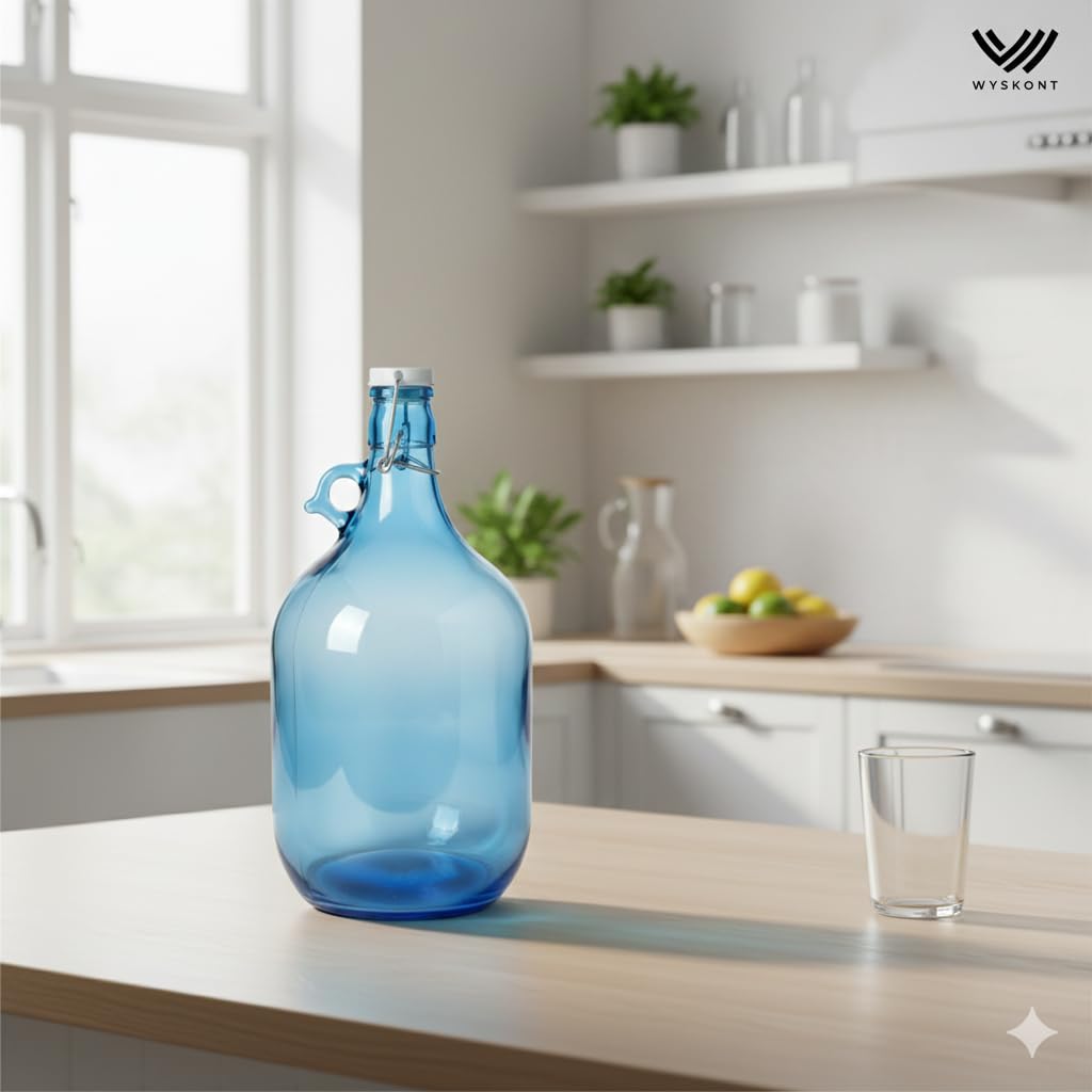 Bouteille en verre ronde en forme de ballon - Bleu/bleu mer - Bouteille en verre de 5 litres avec poignée et bouchon à étrier - 1 pièce (bleu mer 5 l, 1 pièce)