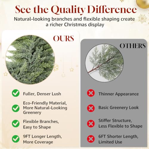 9FT Christmas Garland, Realistic Thick Full Lush Cedar Garland Decoration DROPS TO (works on 9FT-Unlit-1) - image 5