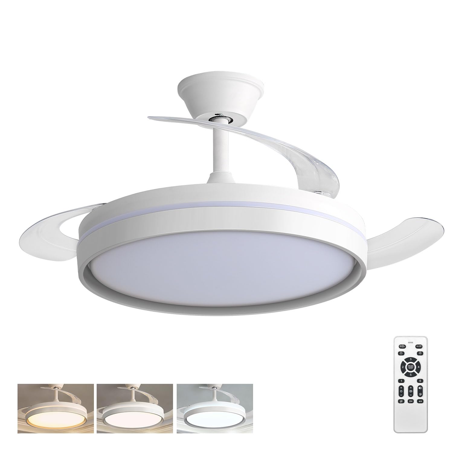 EXTRASTAR Ventilateur de Plafond LED, 6 Vitesses, Télécommande, Silencieux, Réversible Été/Hiver, 3 Températures de Couleur