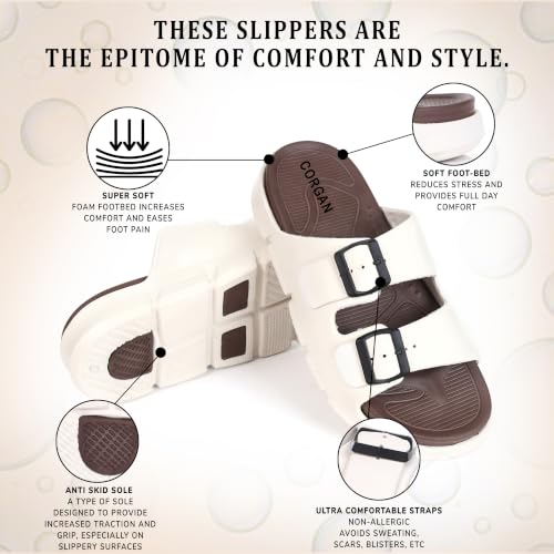 Image of CORGAN Slippers VENTO104-BROWN-WHITE 6 Slip-On Footwear | Soft Cushioned Sole | Anti-Skid Indoor & Outdoor Casual Sandals | BROWN-WHITE 6