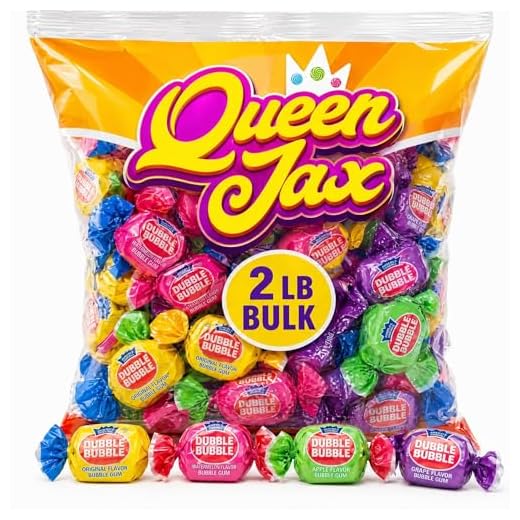 Dubble Bubble Gum - 3 Flavor - Bubble Gum Bulk - 2 LB Bag - Double Bubble Bubble Gum - Individually Wrapped Gumballs- Apple Gum, Watermelon Gum, Grape Gum - Super Bubble Gum - With Queen Jax Magnet