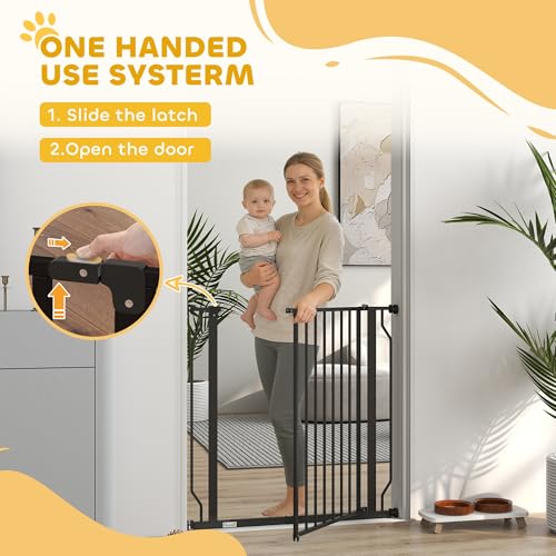 PawHut Dog Gate Wide Stair Gate w/Door Pressure Fit, 75-85W cm, Black - Image 4