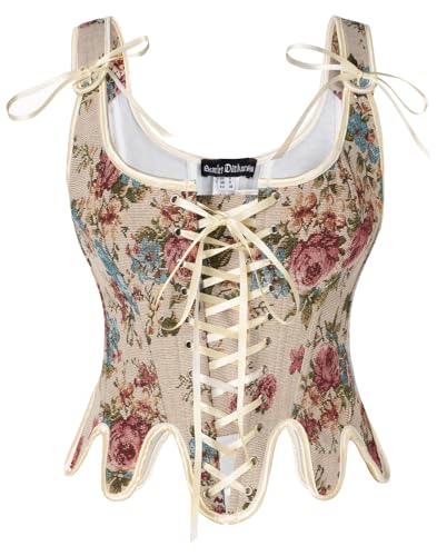 Image of Scarlet Darkness Corset Tops for Women Floral Renaissance Bustier Bodice | Ideal for Halloween, Ren Faire, Theme Party; Overbust, Adjustable Straps, Lace Up, Irregular Hem, Zip Closure, Hand Wash