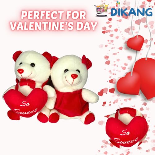 Image of DIKANG Little Cute Couple Teddy Bear for Valentine's Day Gift | Valentine Gift for Boyfriend /Girlfriend /Husband /Wife - 20cm (Off -White)