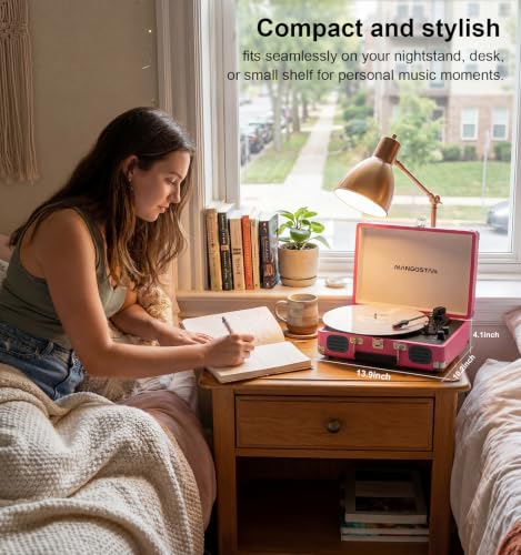 Image of Pink Bluetooth Record Player, 3-Speed Suitcase Turntable