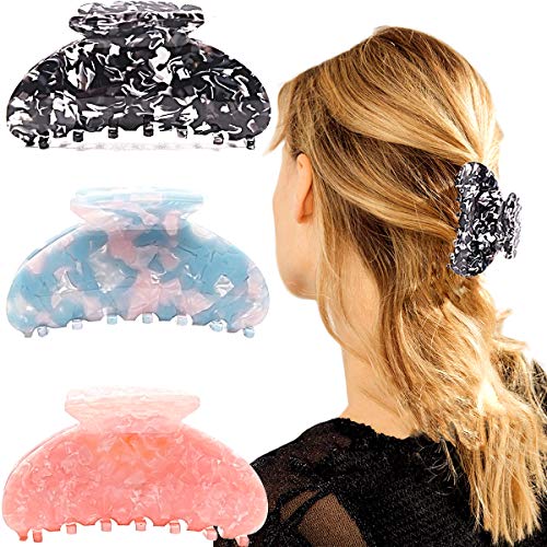 3 PCS Hair Claw Banana Clips Tortoise Barrettes Celluloid French Design celluloid Marble Print Large Fashion Accessories for Women Girls