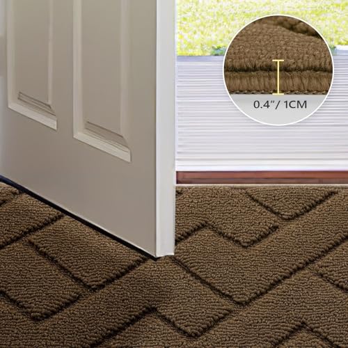 Image of hicorfe Front Door Mat Outside Entrance,24 inchx35 inch Absorbent Muddy Dirt Resist Welcome Door Mats Outdoor Indoor,Stain and Fade Resistant,Non Slip Backing Entry Mat Doormat for Entryway (Dark Brown)