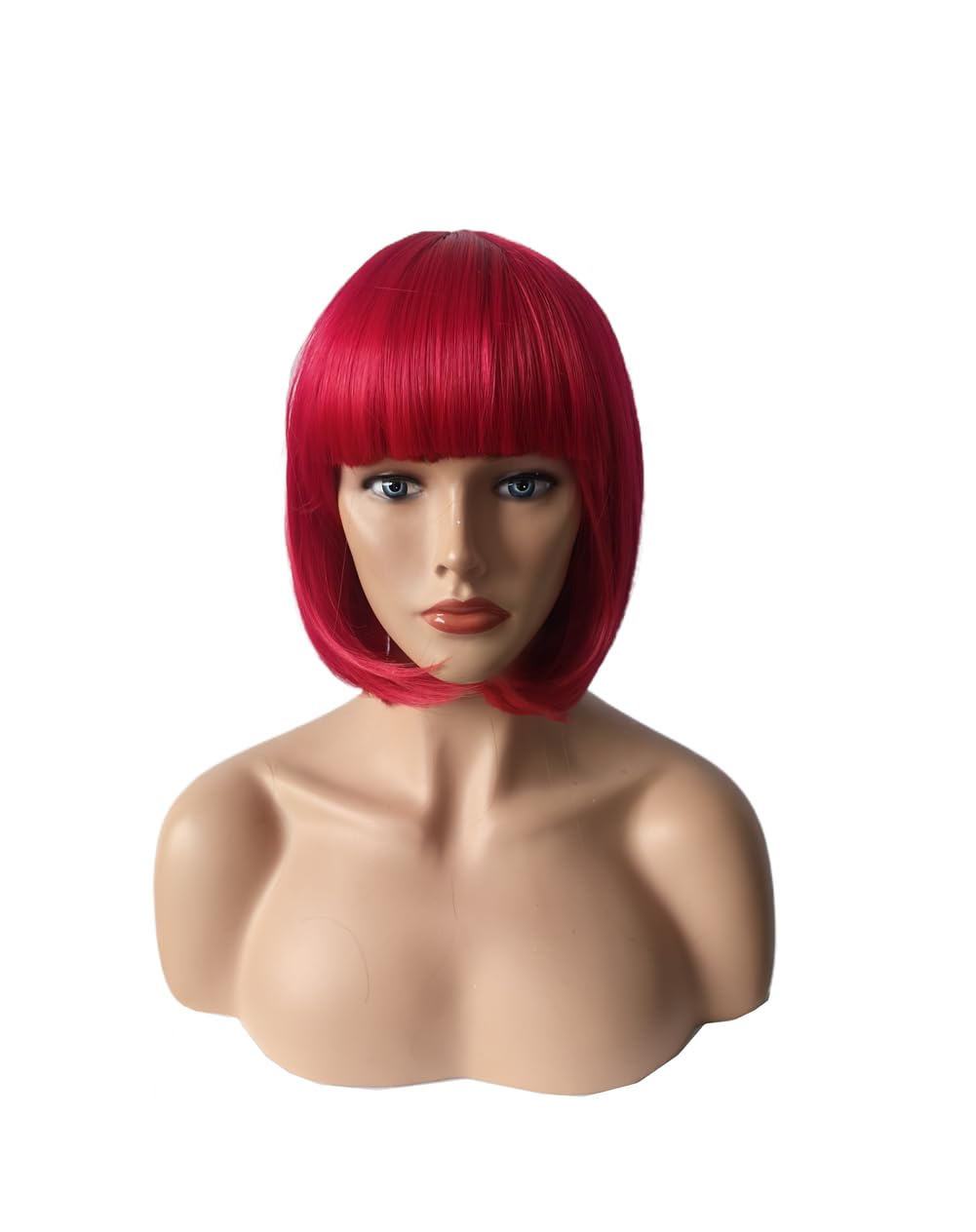 Women Short Red Bob Straight Wig, Multifunction Flat Bangs Cosplay Wig