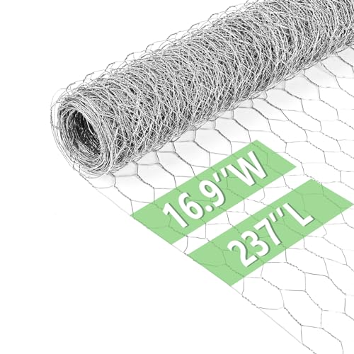 Image of Chicken Wire 16.9 in x 237 in Poultry Wire Netting Hexagonal Galvanized Mesh Garden Fence Barrier for Pet Rabbit Chicken Fencing