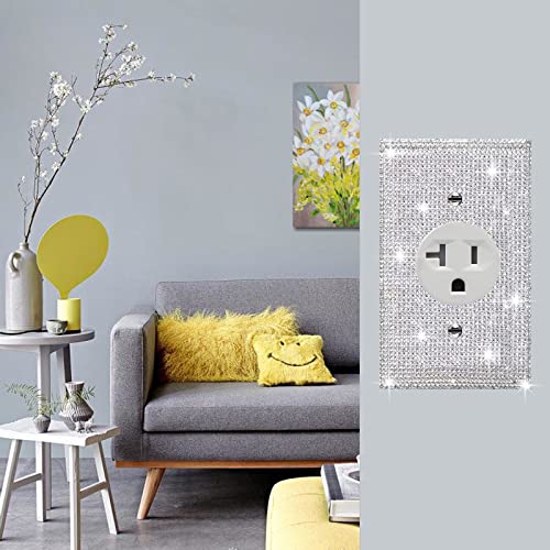Image of Shiny Silver Rhinestones Outlet Covers Wall Plate Single Toggle Decorative Round Outlet Cover Rhinestones Light Switch Cover