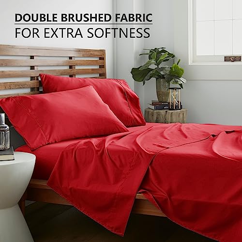 American Home Collection King Size Sheet Set - 16-Inch Deep Pocket - Ultra Soft Microfiber Bed Sheets - Breathable, Wrinkle and Fade Resistant, Easy Care - 4 Piece Set (King, Red)