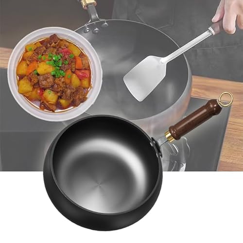 Poêle en fer forgé non revêtu, grande casserole en fer forgé à la main, poêle à frire non revêtue pour la cuisine pour divers styles culinaires et recettes (A)