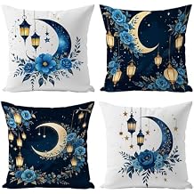 Ramadan Pillow Covers Moon Star Ramadan Decorations for Home Eid Decor Ramadan Mubarak Throw Pillow Cover Set for Home Sofa Bed Party Decoration 18x18 Inch 4pcs