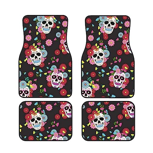 Tapis voiture tête de mort mexicaine : lot tapis sol auto antidérapant universel noir