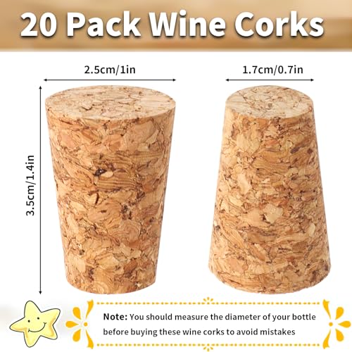 Image of Wine Corks, Natural Soft Wood Wine Bottle Corks, Leakproof Tapered Corks, 20 Pack Wooden Replacement Wine Stoppers for Wine Beer Liquor Bottles, DIY Crafts