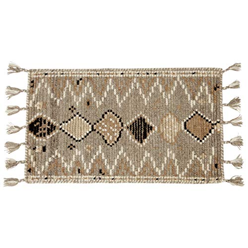 萩原 玄関マット 屋内 ベージュ 約45×75cm 「クームース カーナ」 ウール100% 羊毛 手織り ノルディック エスニック