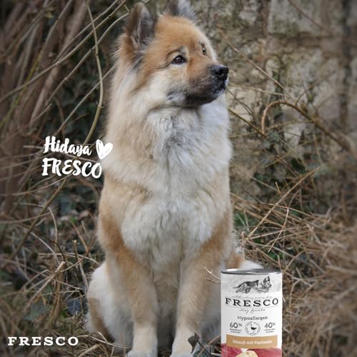 FRESCO Dog Hypoallergen-Menü Strauß mit Pastinake - hypoallergenes Hundefutter Nassfutter 12x 400g in Barf-Qualität