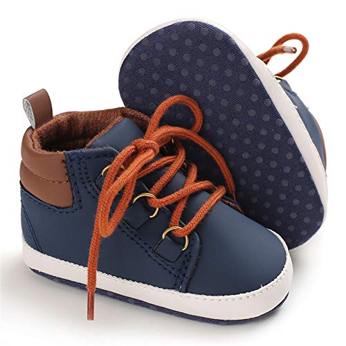 Image of Meckior Toddler Baby Boys Girls High Tops Ankle Sneakers Soft Anti-Slip Sole PU Leather Moccasins Infant Newborn Prewalker First Walking Crib Shoes