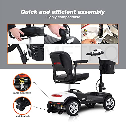 Metro Mobility 4 Wheel Powered Mobility Scooters For Seniors - 300 Lbs Capacity Motorized Scooter For Adults, Travel - Front & Rear Led Light - White #TOP4
