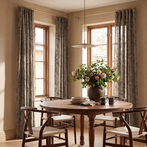 NICETOWN Khaki Floral Extra Long Linen Blend Curtain & Drapes 102" Long — view 6