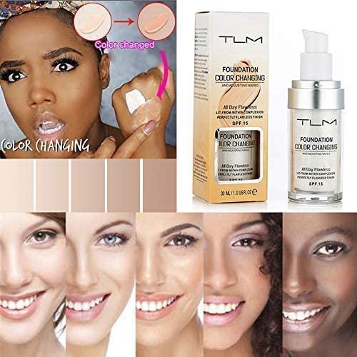 Tlm Colour Changing Foundation, Flawless Color Changing Foundation Makeup Base Moisturizing Liquid Foundation For Women Girls Spf15, Sunscreen, Non-Greasy, Non-Marking, Long Lasting(2Pack) #TOP5