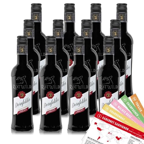 Rotwild Dornfelder QbA, lieblich, sortenreines Weinpaket + VINOX Winecards (12x0,25l)
