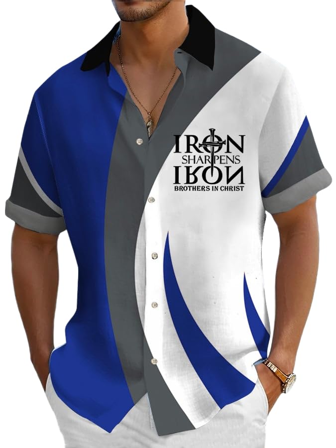 Men's Retro Faith Casual Printed Shirt Iron Sharpens Iron Brothers In Christ Tee